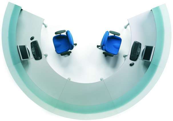 mostrador recepcion cristal y metal